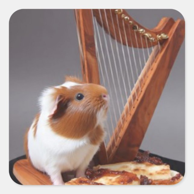 Pegatina Cuadrada Tiny Harpist Guinea Pig – Artistic Sticker (Anverso)