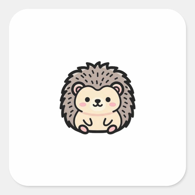 Pegatina Cuadrada Tiny Hedgehog – Cute Kawaii Illustration (Anverso)