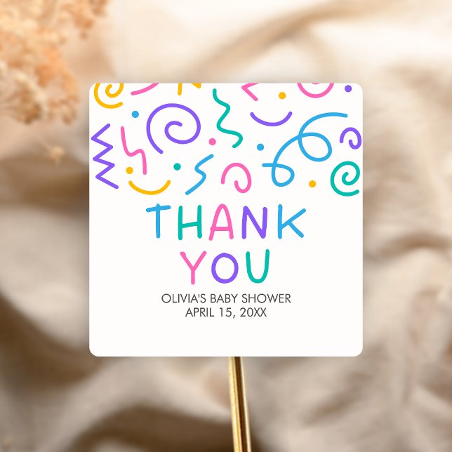 Pegatina Cuadrada Tiny Human Shindig Baby Shower (Retro Tiny Human Shindig Baby Shower Sticker)