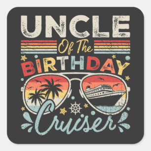 Pegatina Cuadrada Tío del crucero de cumpleaños de vacaciones