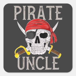 Pegatina Cuadrada Tío pirata bandera Jolly Roger calavera familia pi