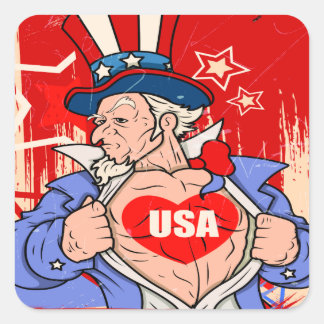 Pegatina Cuadrada Tío poderoso Sam Love USA Tattoo