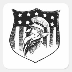 Pegatina Cuadrada Tío Sam Patriótico Vintage y Bandera Americana