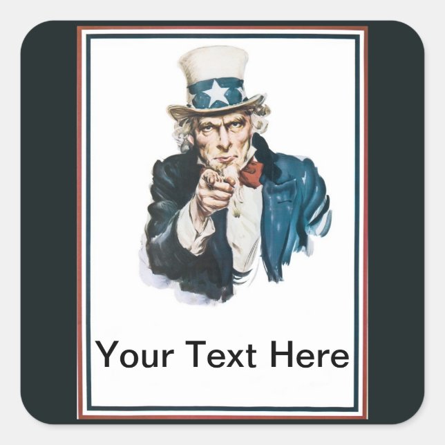 Pegatina Cuadrada Tío Sam Quiero Que Personalizares Tu Texto Aquí (Anverso)