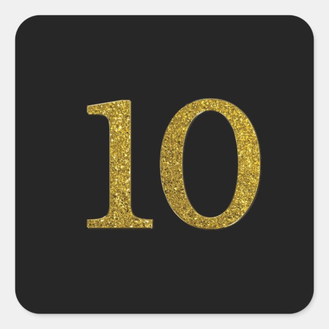 Pegatina Cuadrada Tipo de letra Gold Purpurina Número 10 ancho (Anverso)