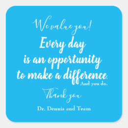 Pegatina Cuadrada Tipografía Blanca Azul Gracias A Los Pacientes