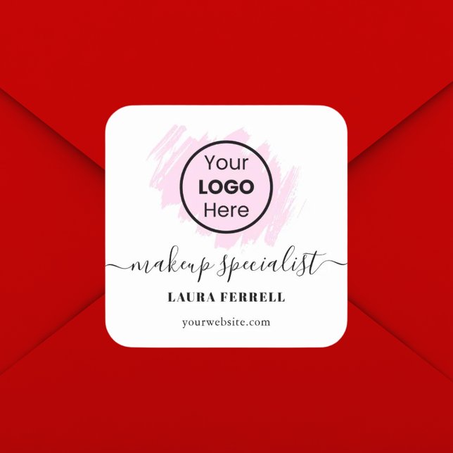 Pegatina Cuadrada Tipografía clásico de pincelada rosa con logotipo  (Subido por el creador)