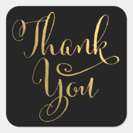 Pegatina Cuadrada Tipografía cursiva de oro Gracias Pegatinas