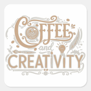 Pegatina Cuadrada Tipografía de Café y Creatividad