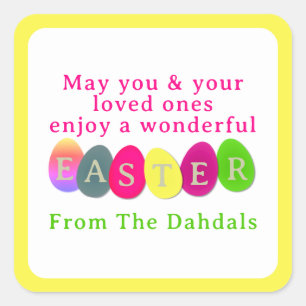 Pegatina Cuadrada Típografía de huevos de Pascua de color personaliz
