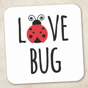 Pegatina Cuadrada Tipografía de Mariquita Roja Adorable para Scrapbo