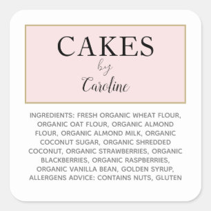 Pegatina Cuadrada Tipografía de moda Nombre Ingredientes comerciales