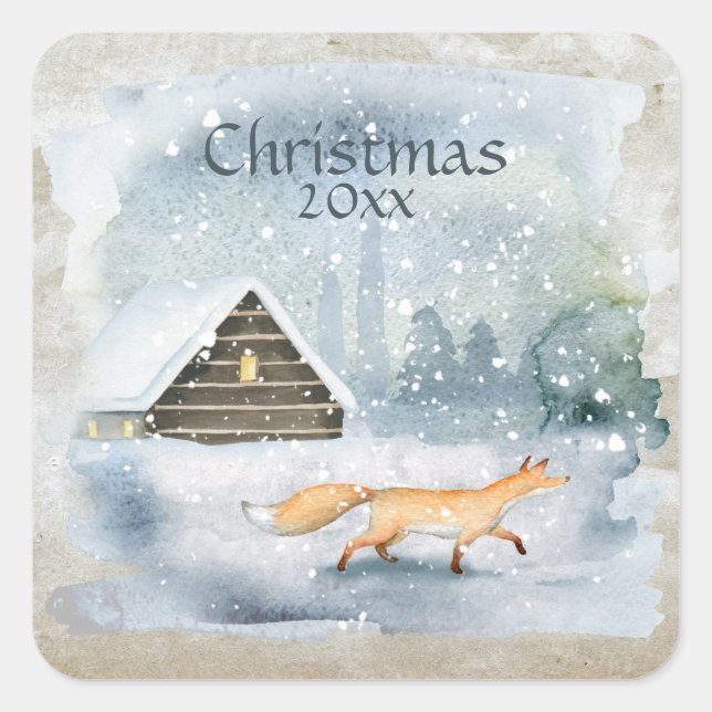 Pegatina Cuadrada Tipografía de Navidad en acuarela elegante (Anverso)