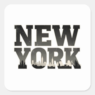 Pegatina Cuadrada Tipografía de Nueva York con horizonte