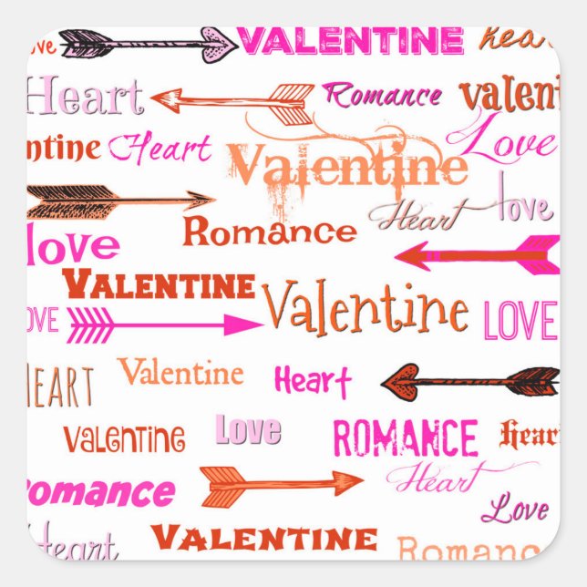 Pegatina Cuadrada Tipografía de San Valentín (Anverso)