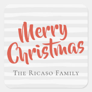 Pegatina Cuadrada Tipografía gris y Naranja Navidades personalizados