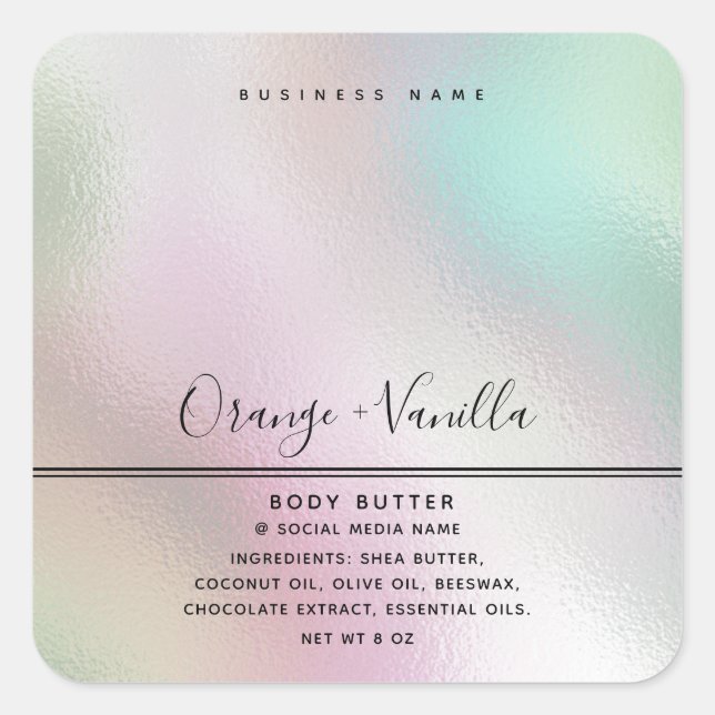 Pegatina Cuadrada Tipografía lujosa moderna simple holográfica (Anverso)