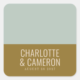 Pegatina Cuadrada Tipografía moderna azul y oliva Boda Personalizada