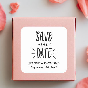 Pegatina Cuadrada Tipografía Moderna Personalizada para Boda Save th
