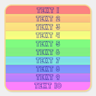 Pegatina Cuadrada Tipografía personalizada de rayas arcoiris horizon