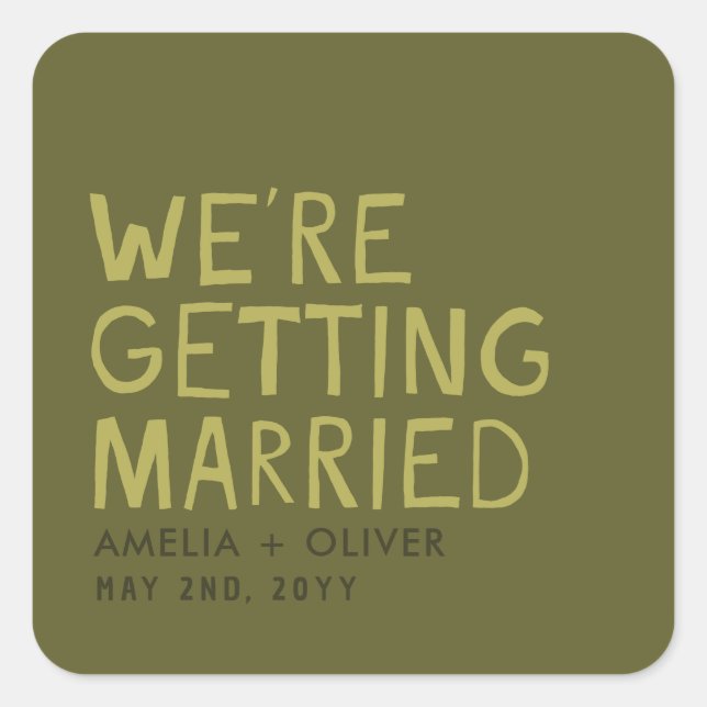 Pegatina Cuadrada Tipografía Verde Aceituna Moderna | Parte Trasera  (Anverso)