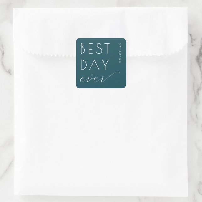Pegatina Cuadrada Tipografía Verde Celebración (Bolso)