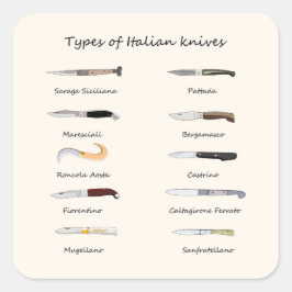 Pegatina Cuadrada Tipos de cuchillos italianos