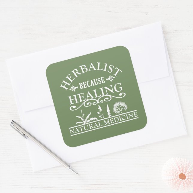 Pegatina Cuadrada Tipos de herbáceas de medicina natural (Sobre)