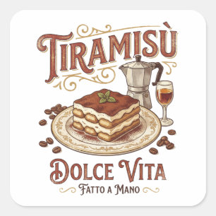 Pegatina Cuadrada Tiramisú Dolce Vita Postre Italiano 
