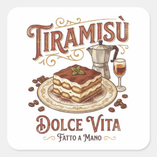 Pegatina Cuadrada Tiramisú Dolce Vita Postre Italiano 