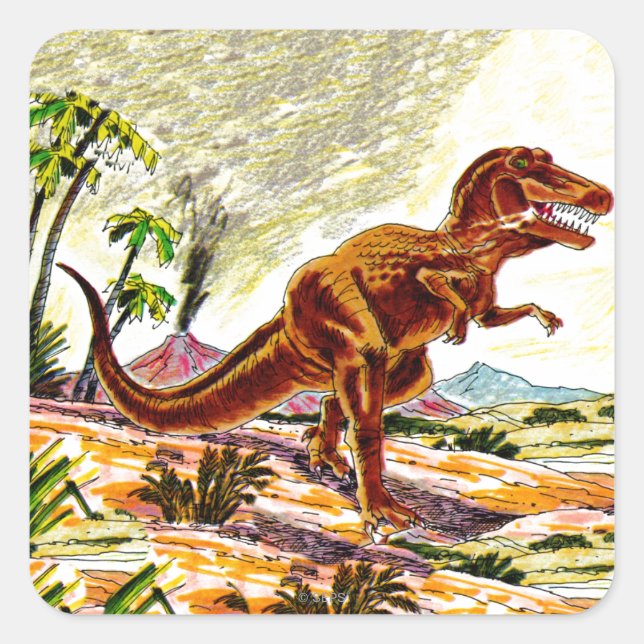 Pegatina Cuadrada Tirannosauro Rex Dinosaurio (Anverso)