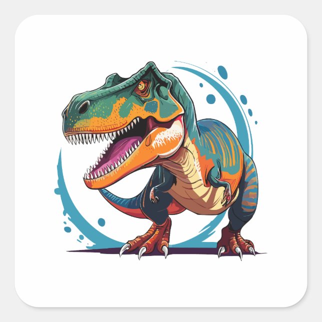 Pegatina Cuadrada Tiranosaurio Rex (Anverso)