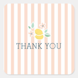Pegatina Cuadrada Tiras de limón rosado lindo Gracias
