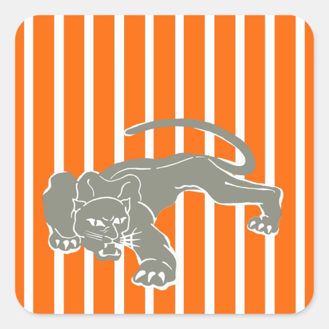 Pegatina Cuadrada Tiras de Safari Tangerina con Leopardo (Anverso)