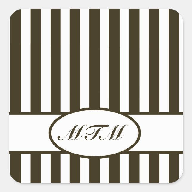 Pegatina Cuadrada Tiras otoñales de chocolate con monograma (Anverso)