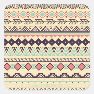 Pegatina Cuadrada Tiras tribales aztecas: Ilustracion vintage