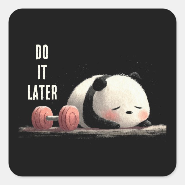 Pegatina Cuadrada Tired Panda Gym – Cute Funny Workout Art (Anverso)