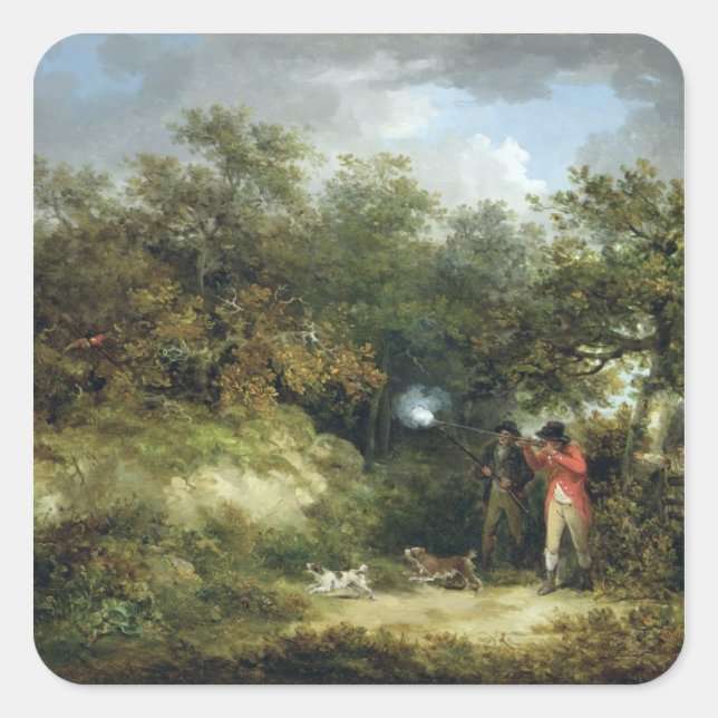 Pegatina Cuadrada Tiroteo de faisán (aceite sobre lienzo) 3 (Anverso)