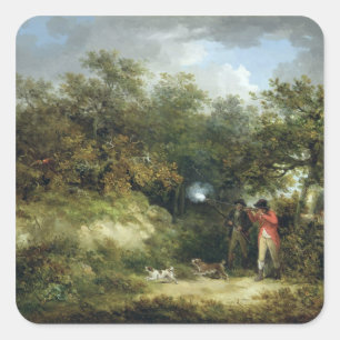 Pegatina Cuadrada Tiroteo de faisán (aceite sobre lienzo) 3