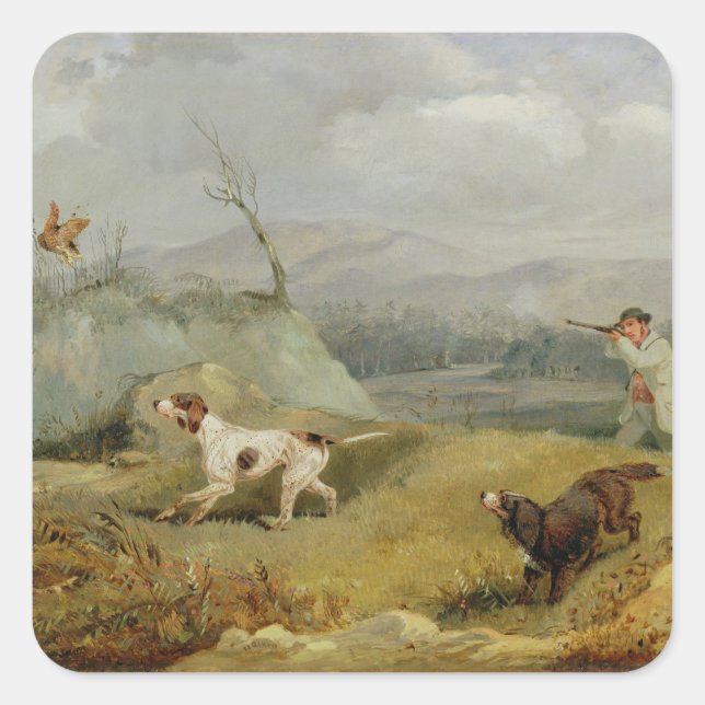 Pegatina Cuadrada Tiroteo grupal (aceite sobre lienzo) (Anverso)