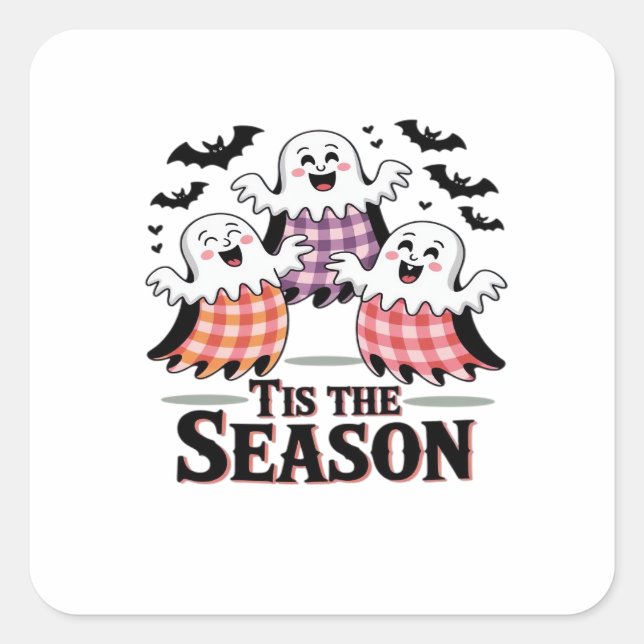 Pegatina Cuadrada Tis The Season Checkered Halloween (Anverso)