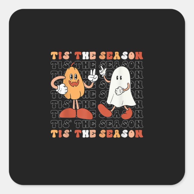 Pegatina Cuadrada Tis The Season Pumpkin Boo 70s Halloween Costume (Anverso)