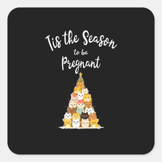 Pegatina Cuadrada Tis The Season To Pregnant Cute Christmas Tree Men (Anverso)