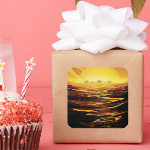 Pegatina Cuadrada Titán mayor luna del planeta Saturno