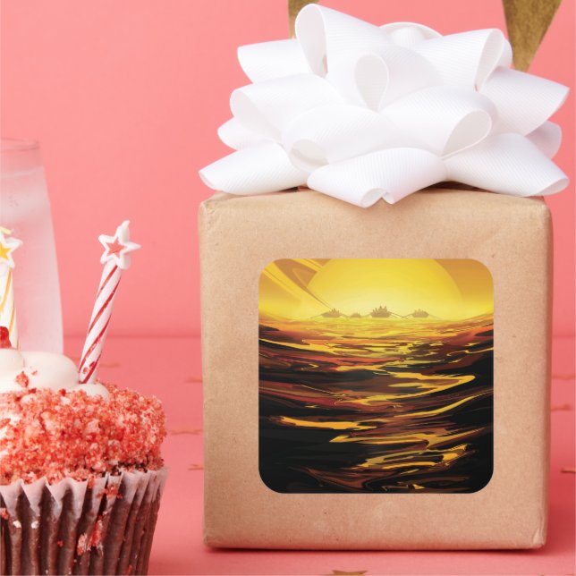 Pegatina Cuadrada Titán mayor luna del planeta Saturno (Fiesta)