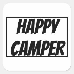 Pegatina Cuadrada Título: Feliz Campista Aventura Divertida de Campi