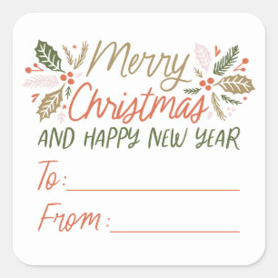 Pegatina Cuadrada To/from Vintage Type Holly Berry Christmas