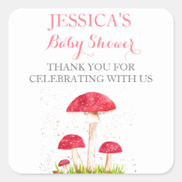 Pegatina Cuadrada Toadstool Mushroom Watercolor Cute Baby Shower