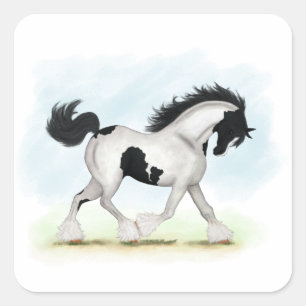 Pegatina Cuadrada Tobiano Gypsy Vanner Horse
