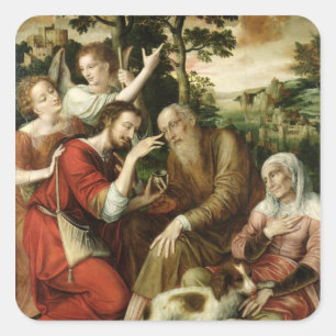 Pegatina Cuadrada Tobias curando la ceguera de su padre, 1563